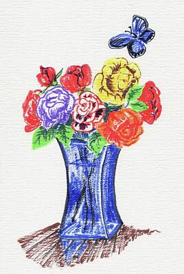 Roses Royalty Free Images - Bouquet of Roses in a Blue Vase Royalty-Free Image by Masha Batkova