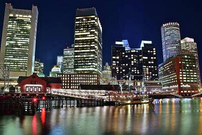 Architecture David Bowman - Bright Boston Lights on the Water by Frozen in Time Fine Art Photography