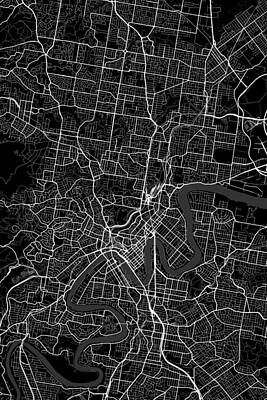 Cities Rights Managed Images - Brisbane Australia Dark Map Royalty-Free Image by Jurq Studio