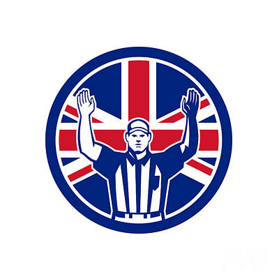 Football Digital Art - British American Football Referee Union Jack Flag Icon by Aloysius Patrimonio
