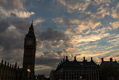 London Skyline Royalty-Free and Rights-Managed Images - British Symbols and Landmarks - Big Ben 9 PM Sunset in London England by Georgia Mizuleva