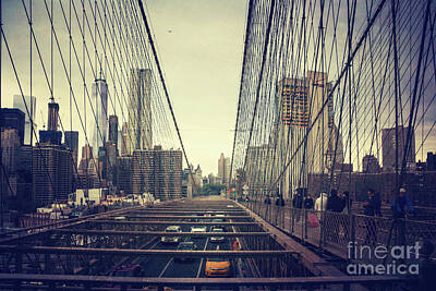 Abstract Skyline Photo Rights Managed Images - Brooklyn Bridge Traffic Royalty-Free Image by Joan McCool