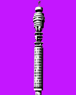 London Skyline Digital Art - BT Tower - Purple by Gary Hogben