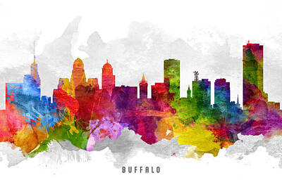 Skylines Paintings - Buffalo New York Cityscape 13 by Aged Pixel