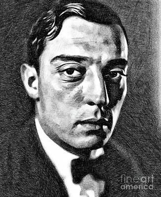 Musician Drawings - Buster Keaton, Vintage Comedian and Actor by JS by Esoterica Art Agency