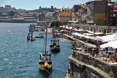 Architecture David Bowman - Busy Waterfront in Porto by Jacqueline M Lewis