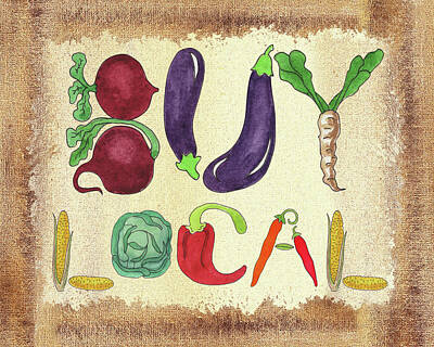 Food And Beverage Paintings - Buy Local Farmers Market by Irina Sztukowski