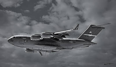 Mark Myhaver Photo Rights Managed Images - C-17 Globemaster III BW Royalty-Free Image by Mark Myhaver
