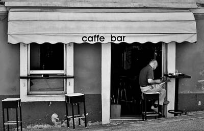 Mossy Lanscape - Cafe in Croatia, Black and White by Mark Mitchell