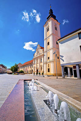 For The Cat Person Royalty Free Images - Cakovec square church and fountain view Royalty-Free Image by Brch Photography