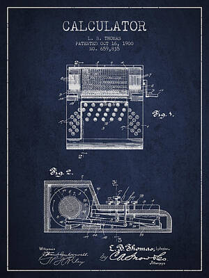 Printscapes - Calculator Patent from 1900 - Navy Blue by Aged Pixel