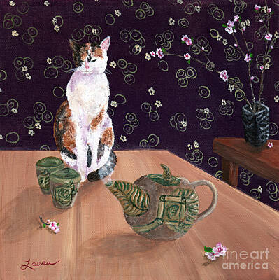 Laura Iverson Royalty-Free and Rights-Managed Images - Calico Tea Meditation by Laura Iverson