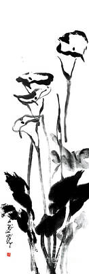 Lilies Paintings - Calla Lilies - Beauty And Innocence In Black And White  by Nadja Van Ghelue