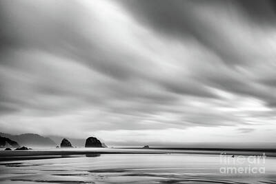 Mountain Royalty Free Images - Cannon Beach long exposure sunrise in black and white Royalty-Free Image by Paul Quinn