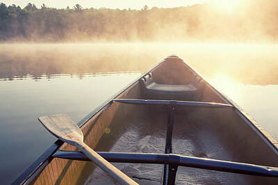 The Masters Romance - Canoe on Misty Catskills Lake by Stephanie McDowell