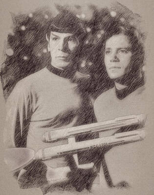Celebrities Painting Royalty Free Images - Captain Kirk and Spock from Star Trek Royalty-Free Image by Esoterica Art Agency