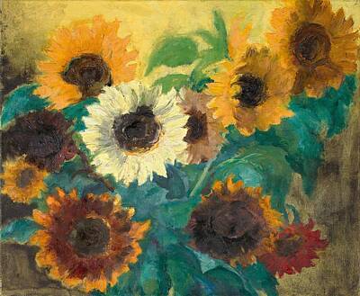 Sunflowers Paintings - Carl August Liner, sunflowers by Carl August Liner