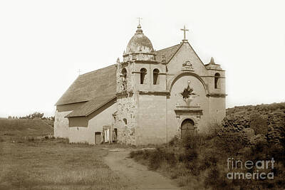 Vintage Pharmacy - Carmel Mission  with the new peaked roof  1884 by Monterey County Historical Society