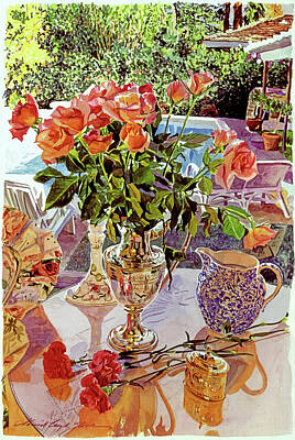 Roses Paintings - Carnations And Roses by David Lloyd Glover