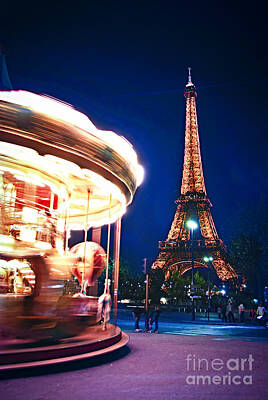 Cities Rights Managed Images - Carousel and Eiffel tower Royalty-Free Image by Elena Elisseeva