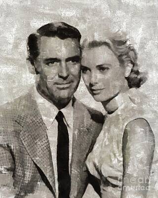 Actors Paintings - Cary Grant and Grace Kelly, Hollywood Legends by Esoterica Art Agency