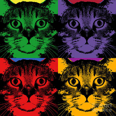Laundry Room Signs - Cat 4 panels Warhol style by Jean luc Comperat