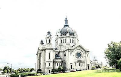 Black And White Line Drawings - Cathedral in St. Paul Minnesota by Curtis Tilleraas