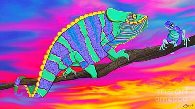 Royalty-Free and Rights-Managed Images - Chameleon and Frog by Nick Gustafson