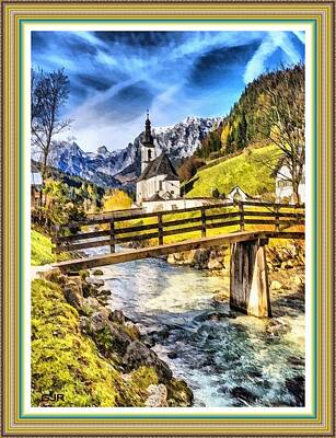 Jazz Collection - Chapel In An Alpine Setting L A S With Decorative Ornate Printed Frame. by Gert J Rheeders