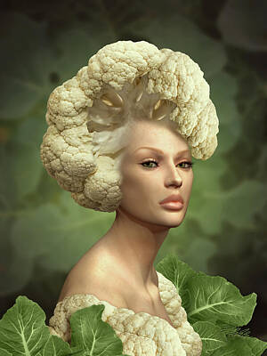 Surrealism Mixed Media Rights Managed Images - Charismatic Cauliflower Royalty-Free Image by Britta Glodde