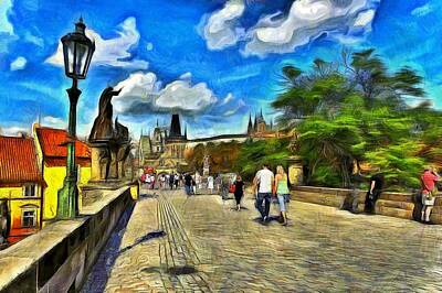 Impressionism Digital Art Rights Managed Images - Charles Bridge Royalty-Free Image by Jean-Marc Lacombe