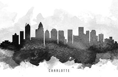 Skylines Paintings - Charlotte Cityscape 11 by Aged Pixel