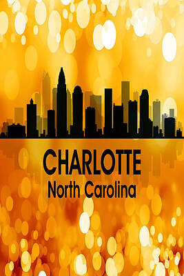 Abstract Skyline Digital Art Rights Managed Images - Charlotte NC 3 Vertical Royalty-Free Image by Angelina Tamez