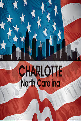 Abstract Landscape Digital Art Rights Managed Images - Charlotte NC American Flag Vertical Royalty-Free Image by Angelina Tamez
