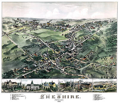 Negative Space Rights Managed Images - Cheshire Connecticut 1882 Perspective Map Royalty-Free Image by Phil Cardamone