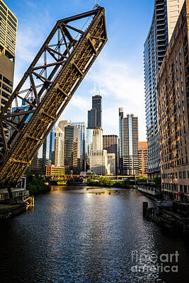 Cities Photos - Chicago Downtown and Kinzie Street Railroad Bridge by Paul Velgos