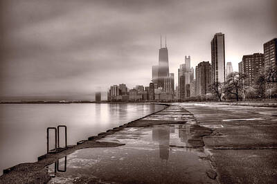 Cities Royalty-Free and Rights-Managed Images - Chicago Foggy Lakefront BW by Steve Gadomski