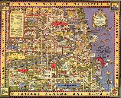 City Scenes Drawings - Chicago Gangland map by Reproduction