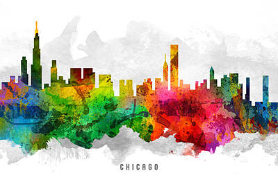 Skylines Paintings - Chicago Illinois Cityscape 12 by Aged Pixel