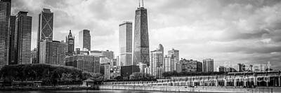 Skylines Rights Managed Images - Chicago Skyline Panorama Black and White Photo Royalty-Free Image by Paul Velgos