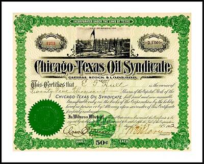 City Scenes Drawings - Chicago Texas Oil Syndicate 1902 Stock Certificate  by Peter Ogden