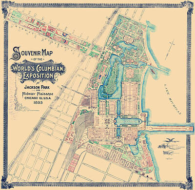 Cities Royalty-Free and Rights-Managed Images - Chicago Worlds Fair - Columbian Exposition Map - 1893 by War Is Hell Store