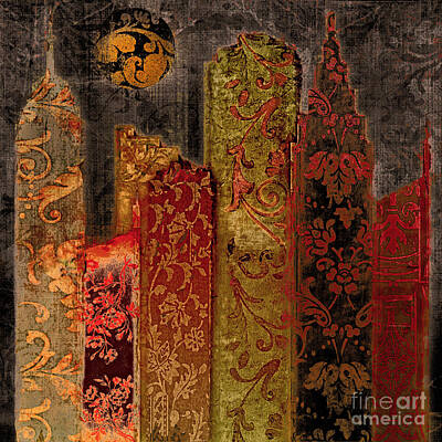 Skylines Paintings - Chinatown Damask Skyline by Mindy Sommers