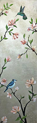 Colorful Fish Xrays - Chinoiserie - Magnolias and Birds by Shadia Derbyshire