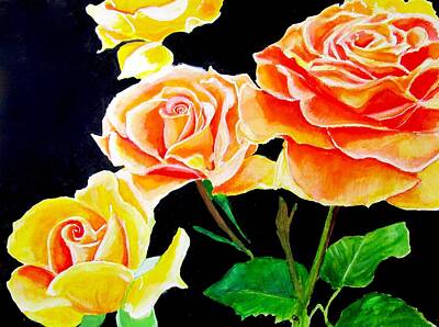 Roses Paintings - Chintz Tea Roses by Carol Blackhurst