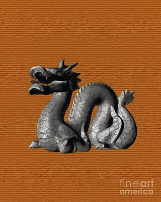 Gaugin Royalty Free Images - Chnese Dragon on Orange Royalty-Free Image by Esoterica Art Agency