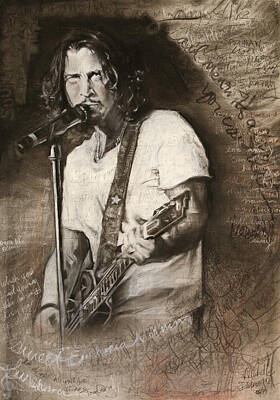 Musicians Drawings Royalty Free Images - Chris Cornell tribute with lyrics Royalty-Free Image by Michelle Flanagan