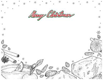 Wine Drawings - Christmas Drink Wassail and Torrone or Nougat Frame by Iam Nee