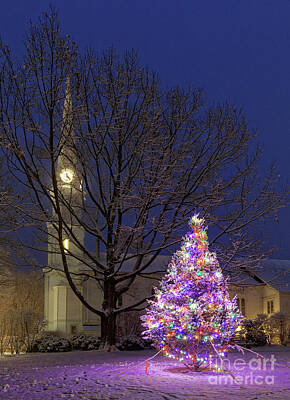 Pbs Kids - Christmas tree and church, Maine by Kevin Shields