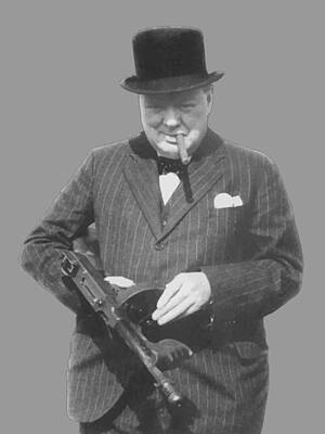 David Bowie Royalty Free Images - Churchill Posing With A Tommy Gun Royalty-Free Image by War Is Hell Store
